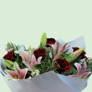 Fragrant Fantasy…Pink Lily & Red Rose Bouquet