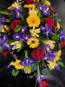 Blue Yellow and Red Roses