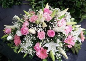 Pink And White casket Spray
