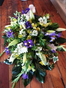 White and Blue Casket Spray