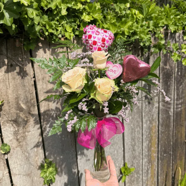 2 Pink Roses in Bud Vase - Image 1