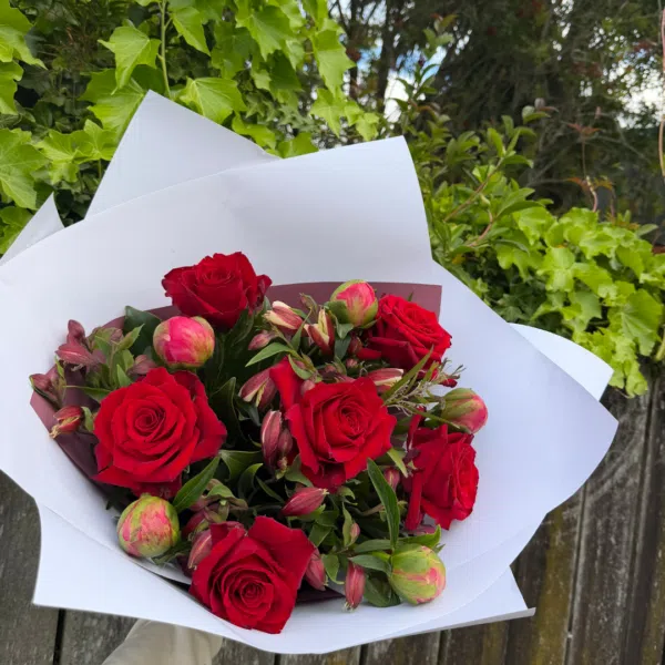 Peonies And Red Roses Floral Bouquet - Image 1