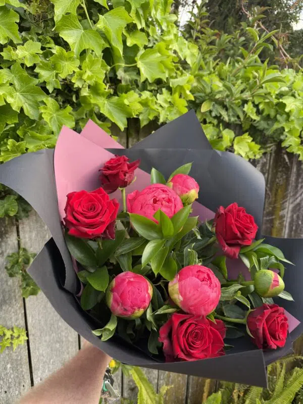 Peonies And Red Roses Floral Bouquet - Image 2